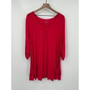 Logo Lori Goldstein Tunic Women XL Pink Long Cinch Sleeve Scoop Neck Pockets
